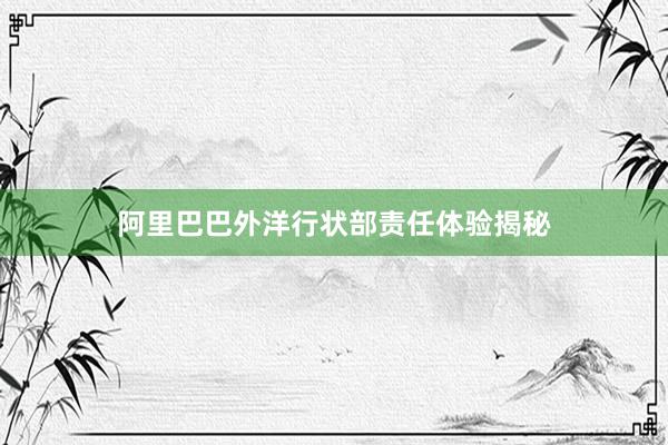 阿里巴巴外洋行状部责任体验揭秘
